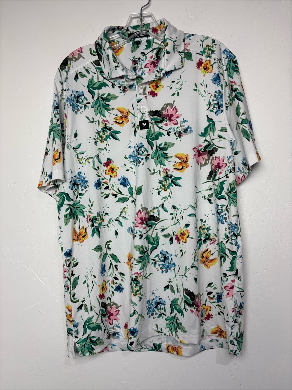 Bad Birdie Men's Floral Golf Polo Short Sleeve Shirt Large Colorful